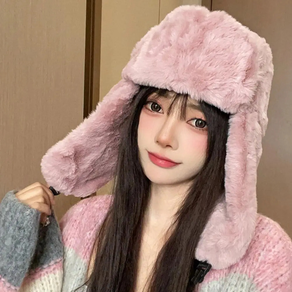 Women Russian Ushanka Cap Fashion Trapper Pilot Earflap Cap Outdoor Winter Thickened Windproof Ski Hat Buckle Bomber Hat 251029