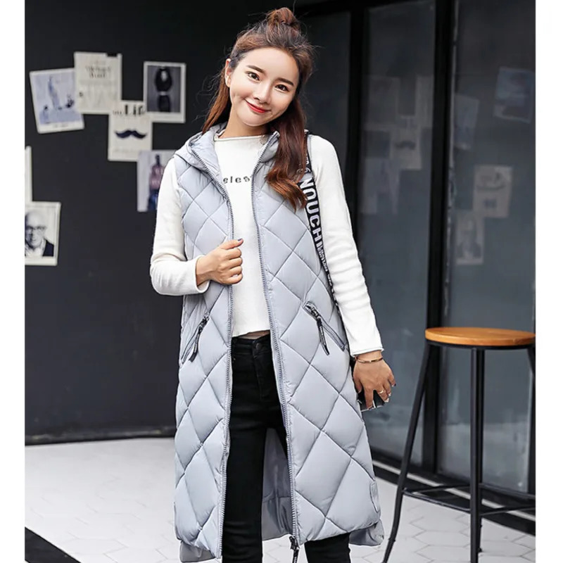 Womens Sleeveless Vest Long Down Padded Jacket Solid Color Hooded Loose Ladies Fashion Casual Warm Winter Women 251027