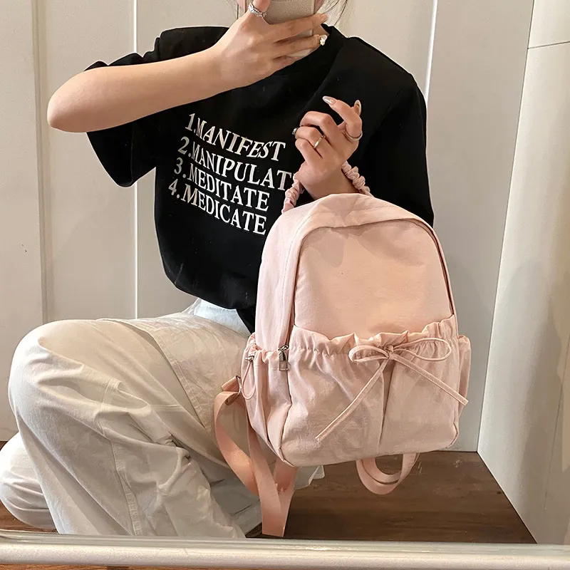 2025 Korean Style Backpack Sweet Ruched College Style Outdoor Backpack Casual Designer Free Delivery To Your Door Bag School bag