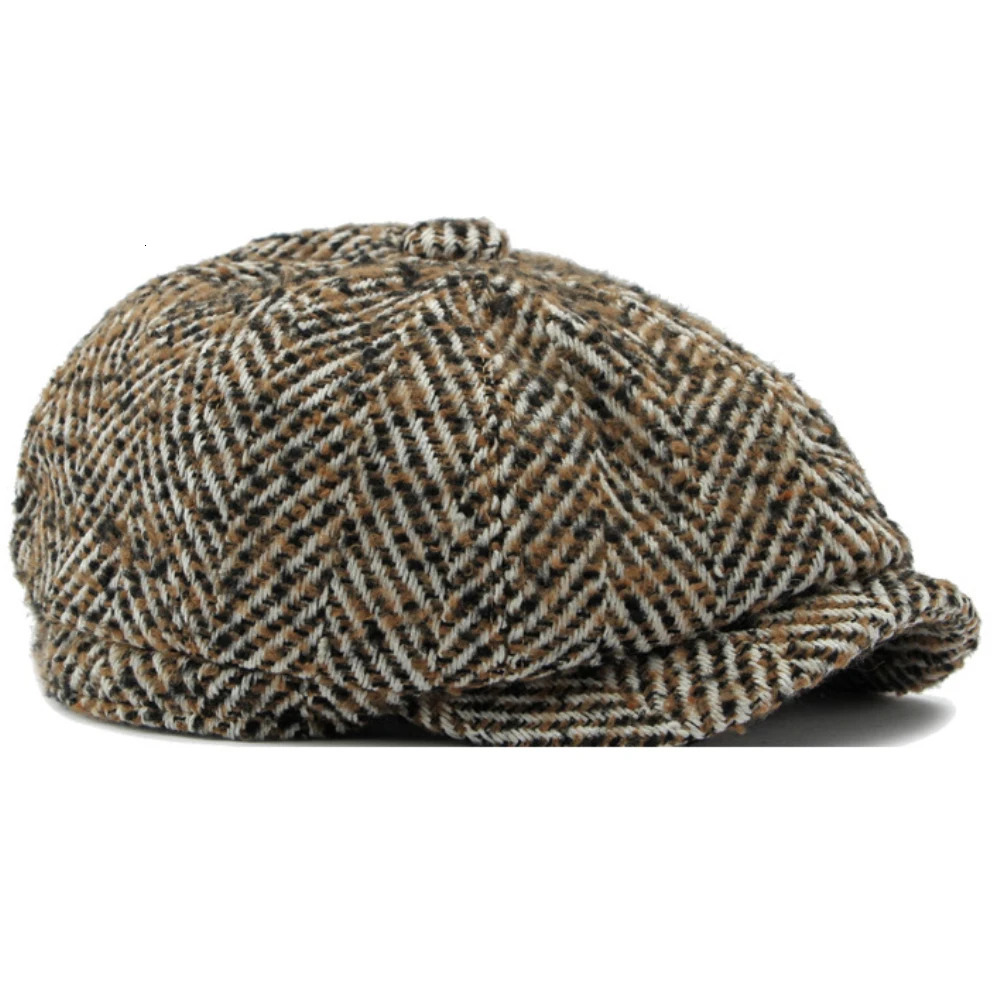 HT4409 Beret Cap Autumn Winter Hat Men Women Striped Artist Painter Wool Male Female Ivy Octagonal Flat Berets 251013