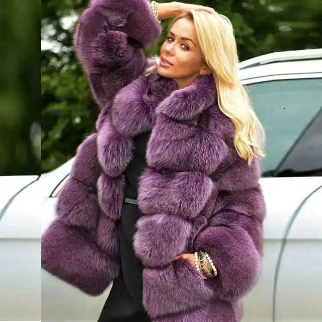 Women Faux Fox Fur Coats Maxi Turn Down Collar Thick Warm Elegant Autumn Winter Open Stitch Jackets Streetwear 251028