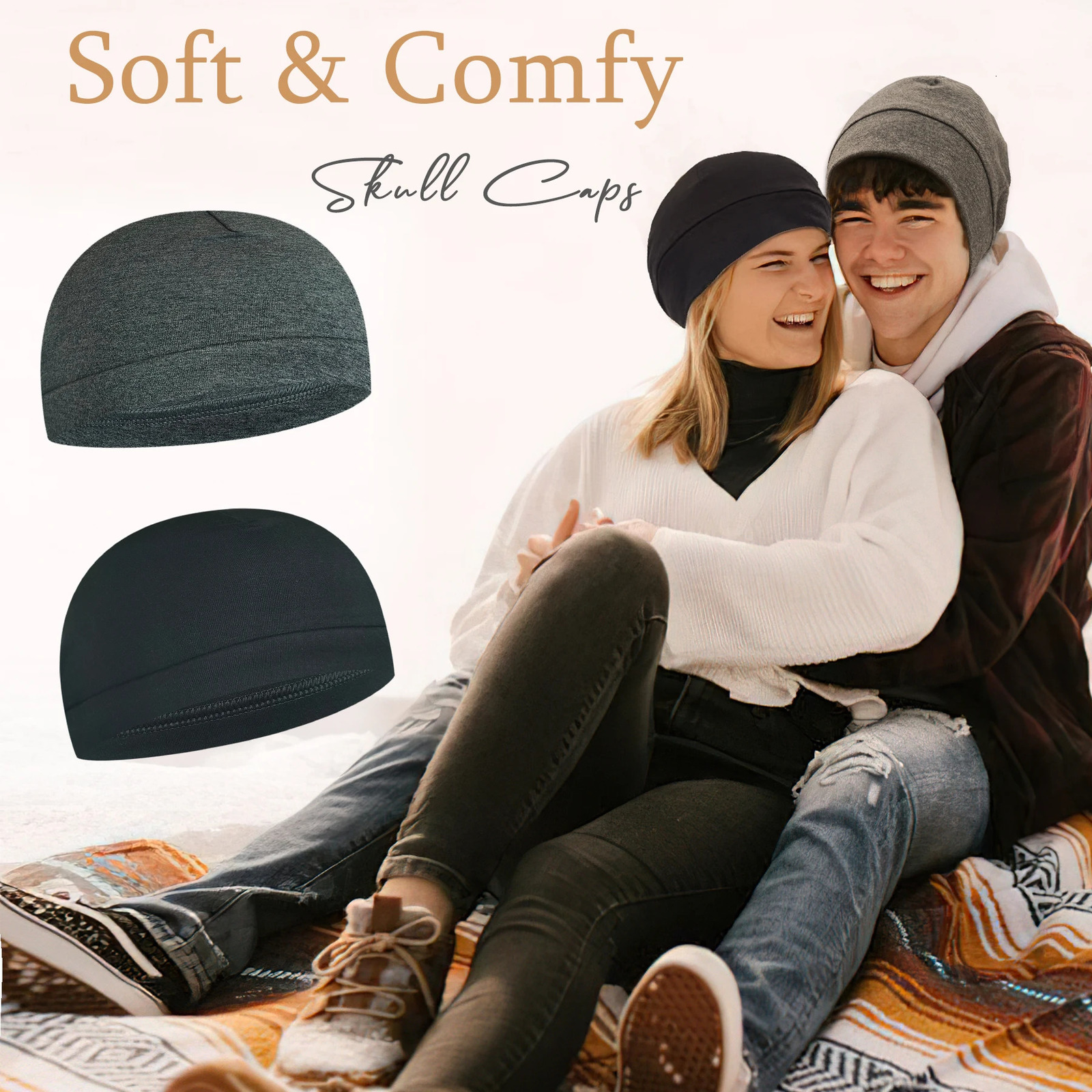 3Pack Unisex Skull Caps Cotton or 75 Nylon25 Spandex Beanies SweatWicking Lightweight for Running Cycling Sleep Mult 251029