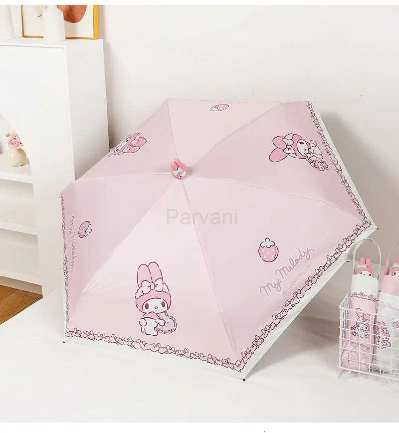 Sanrio My Melody Manual Umbrella Sanrio Anime 3D Doll Head Folding Umbrellas Cartoon Kawaii Sunscreen DualPurpose Umbrella Girls Gifts L251029