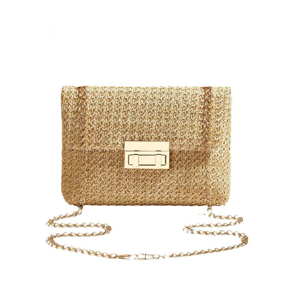 Designer bag Fashion Crossbody Korean Style Trendy Straw Woven Women's with Lock Closure Simple Small Square Bag
