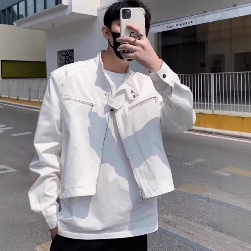 American High Street Niche Stand Collar High-end Flight Suit Men's Zipper Short Designer Jacket Trendy Brand Motorcycle Padded Shoulder Jacket Co