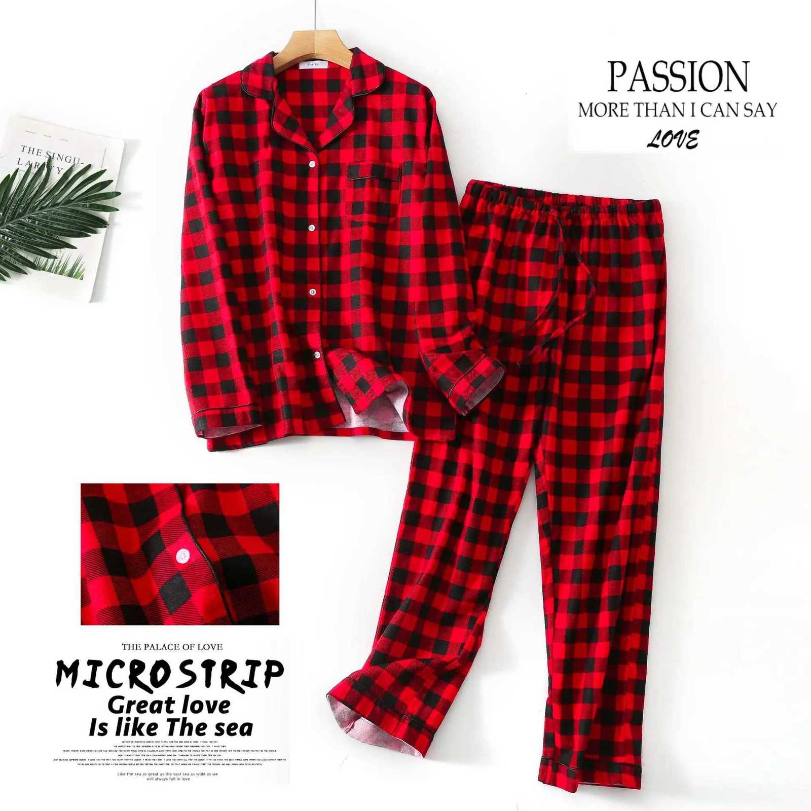 Fashion Plaid Winter 100 brushed cotton pajamas sets women sleepwear spring pure cotton pyjamas pijamas mujerT251029