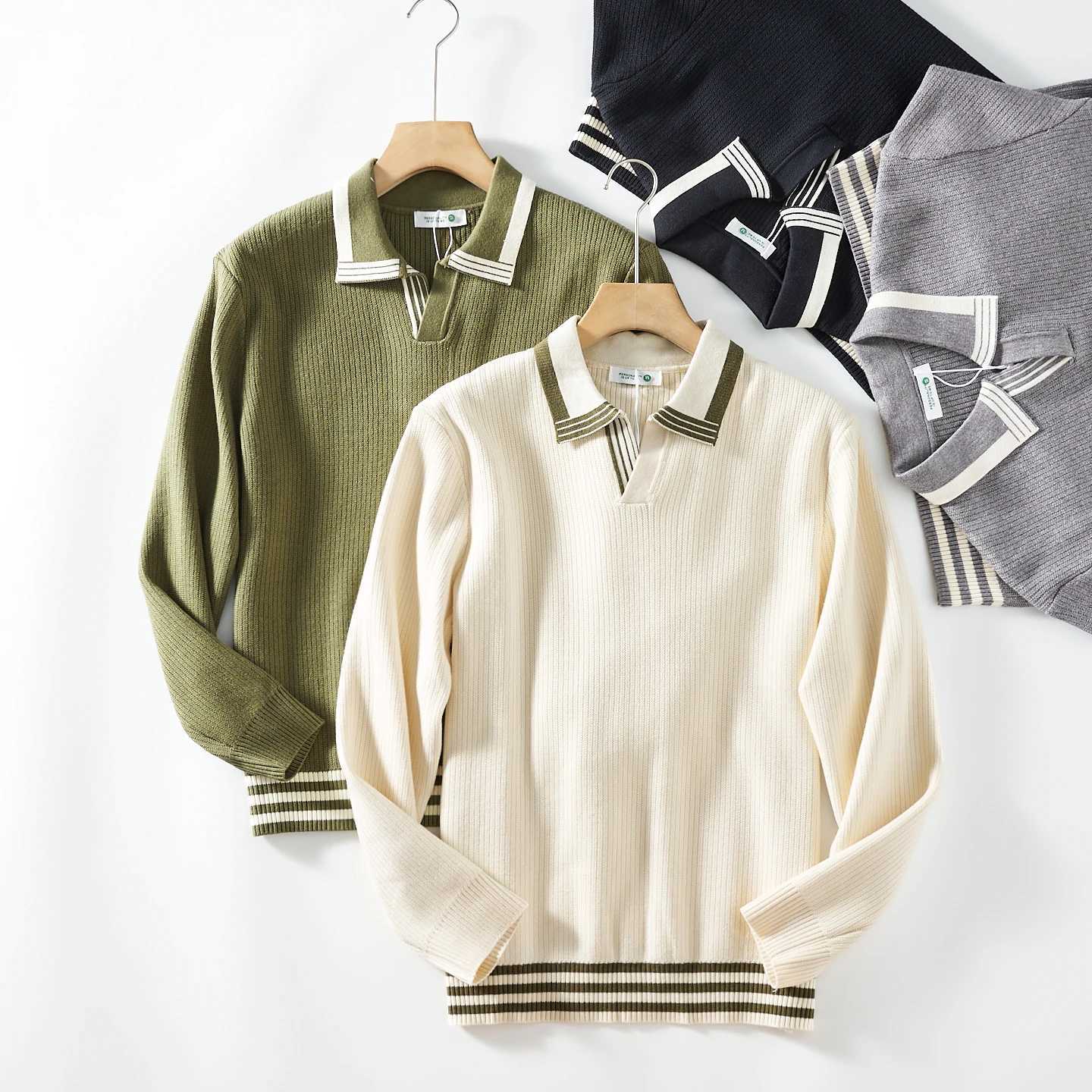 Autumn And Winter New British Vintage Seagull Collar Stripe Long Sleeve Sweater Mens Pullover Loose Fashion Casual Knitwear J251029