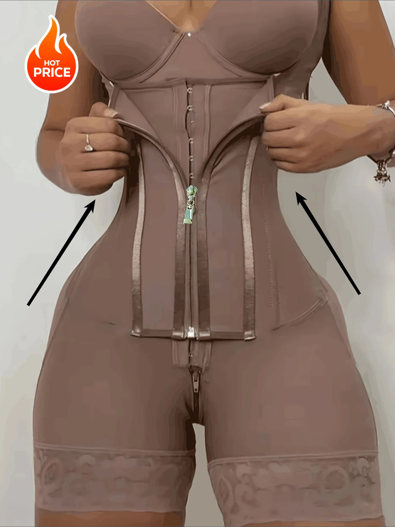 Womens LaceTrimmed Shapewear Bodysuit Tummy Control Corset with Adjustable Straps Zipper Black Comfortable 251029