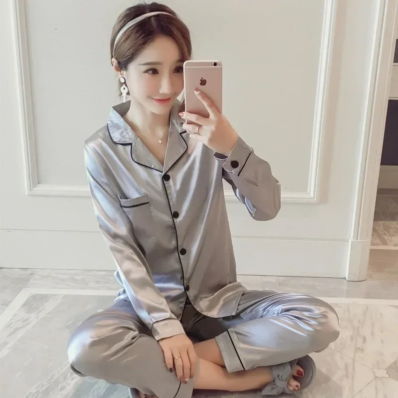 Silk Pajamas for Women Sexy Pijama Sets Sleepwear Longsleeve Cardigan Female Ice Home Mujer Verano 251029
