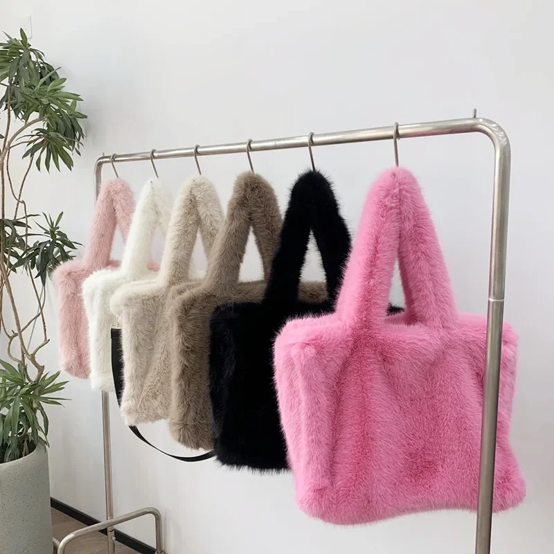 Faux Fur Womens Large Shoulder Bags Winter Fluffy Ladies Shopping Bag Fashion Soft Plush Female Casual Tote Handbags 251029