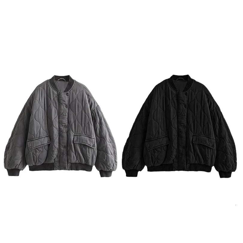 Womens Fashion Round Collar Single Breasted Long Sleeve Jacket Solid Color Quilted Warm Casual 251021