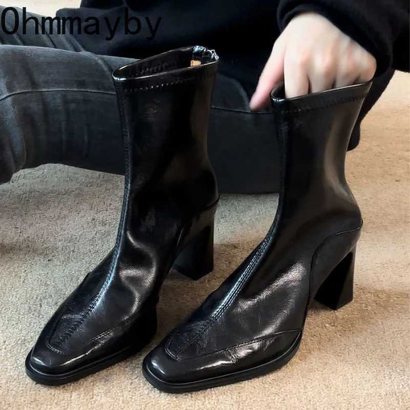 Vintage High Heel Women Ankle Boots Fashion Square Toe Short Booties Autumn Winter Ladies Shoes Botas Mujer Z251029