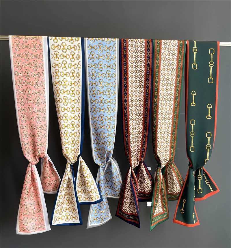 Women Hair Band 2024 Luxury Brand Silk Scarf Ribbon Suit Cravat Hijab Neckerchief Fashion Print Small Tie Neck Bag DecorationW251029