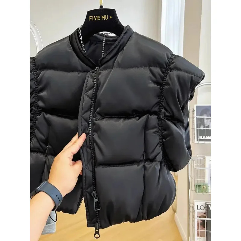 Shoulder High Waist Short Vest Lightweight Chalecos Para Mujer Black Waistcoat Women Roupas Femininas Tops Y2k Jacket Parkas 251027