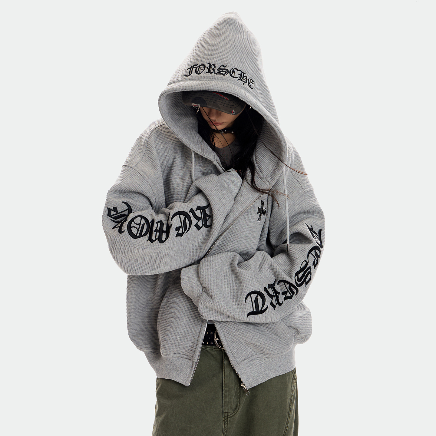 American designer fashion brand INS hooded cardigan wool sweater for men and women, new loose zipper waffle casual jacket for youth
