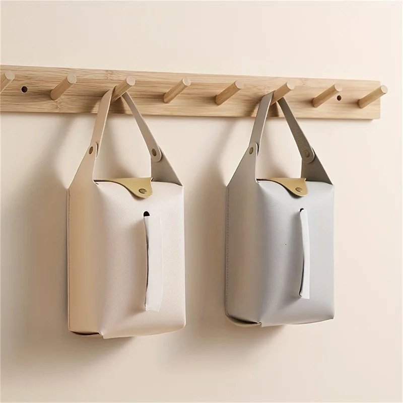 Car tissue box holder Leather car console armrest napkin box visor back tissue box with retaining strap 251029