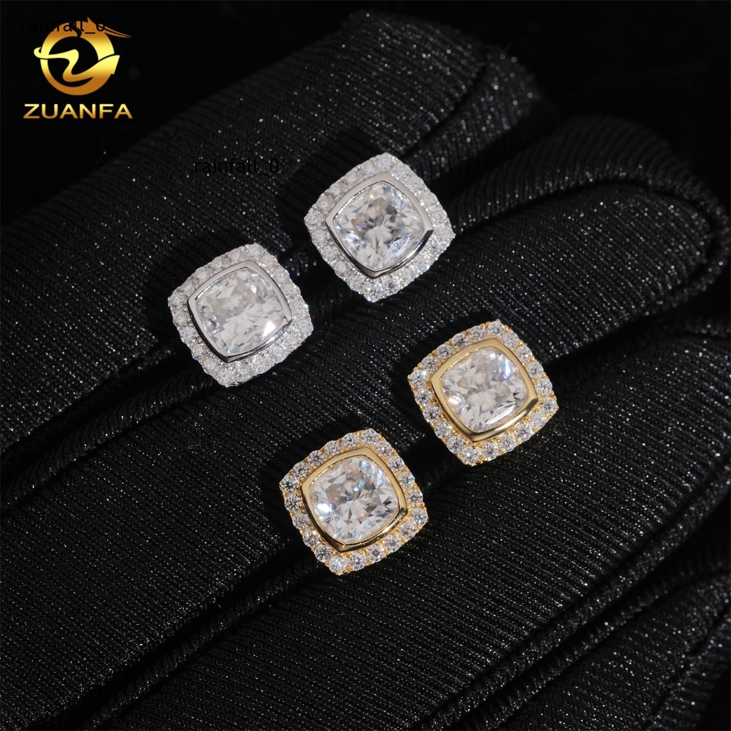 Wholesale D VVS Moissanite Earrings Screw Back Cubshion Cut 66mm Halo Stud Earrings 925 Silver Hip Hop Earring