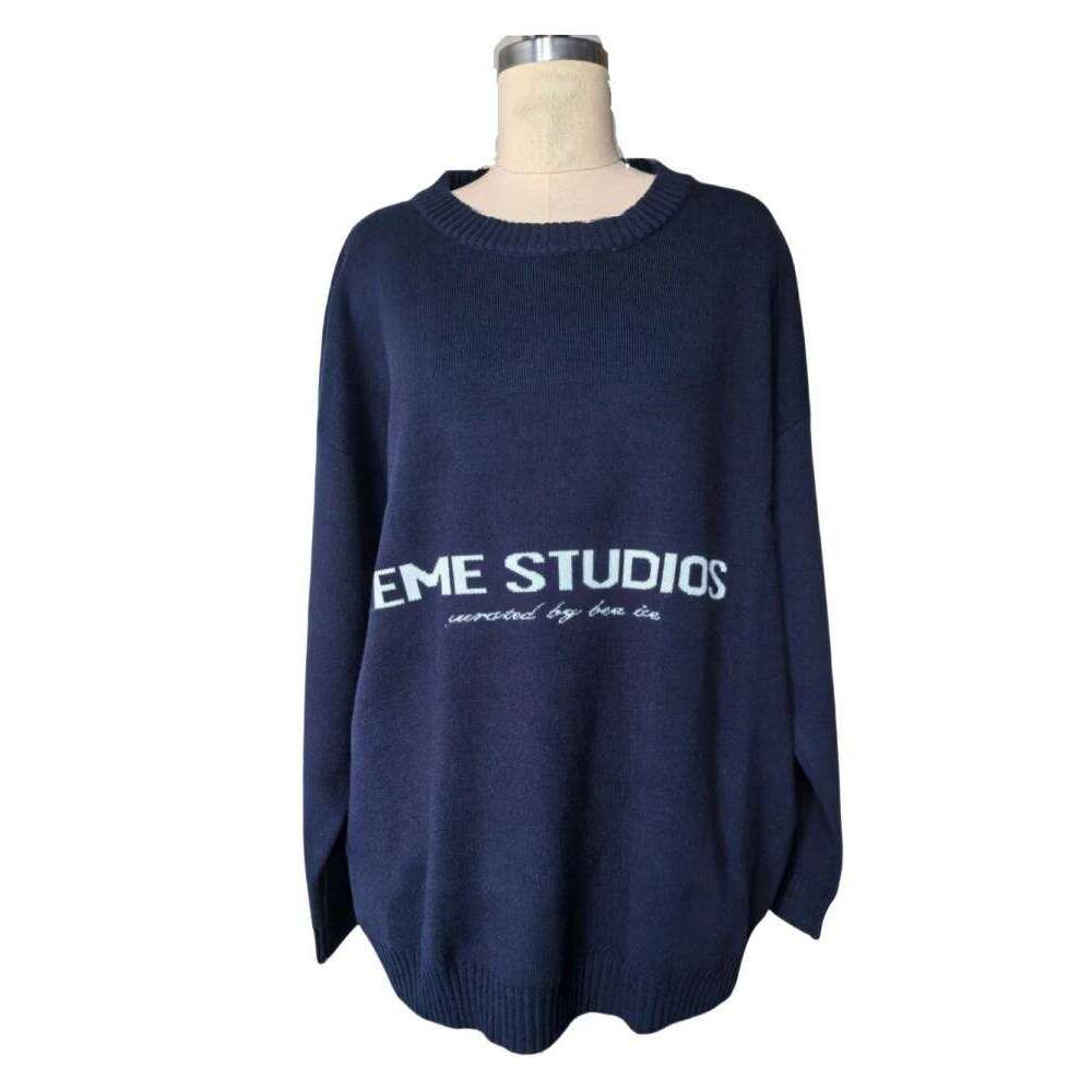 Autumn Solid Letter Print Knitted Sweater Casual O-Neck Loose Thick Pullover Women Warm Knitwear Streetwear New