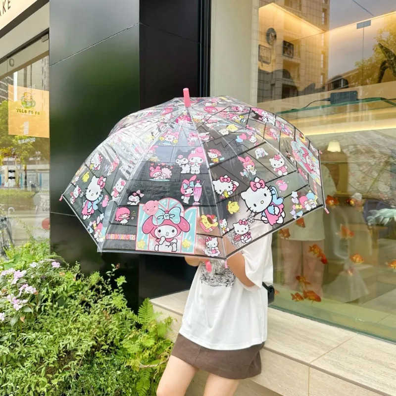 Sanrio Sweet Anime Kawaii Ins MINISO Hello Kitty Transparent Umbrella Cute Cartoon Folding Ins Automatic Students Gifts for Girls L251029