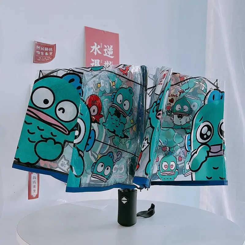 Sanrio Anime Hangyodon Transparent Umbrella Sanrio Folding Umbrella Windproof Fully Automatic EnvironmentProtection Sunumbrella Gift L251029