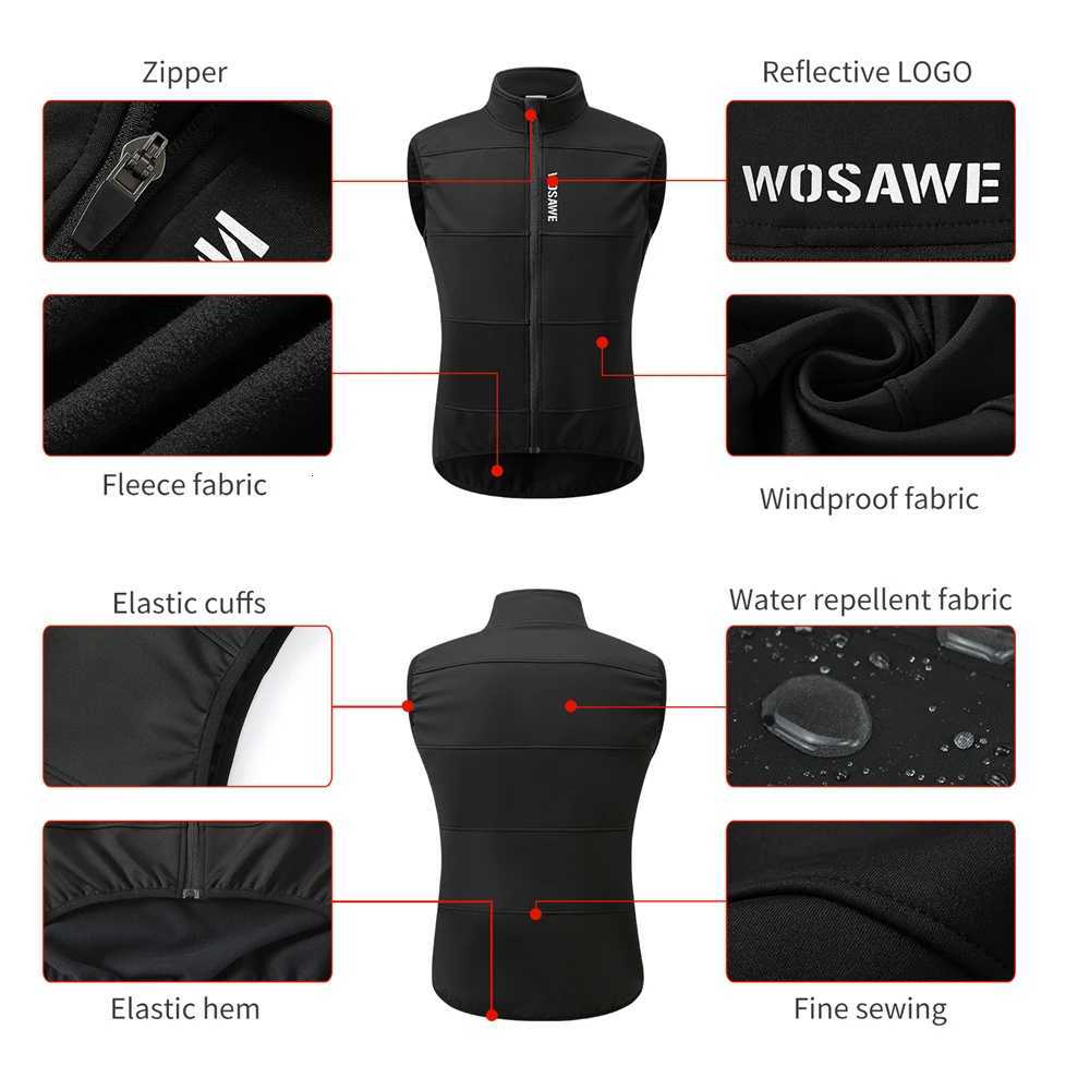 WOSAWE Cycling Vest Thermal Winter Bike Gilet Windproof Keep Warm Autumn Cycling Jacket Sleeveless No Pockets for Men Women W251029