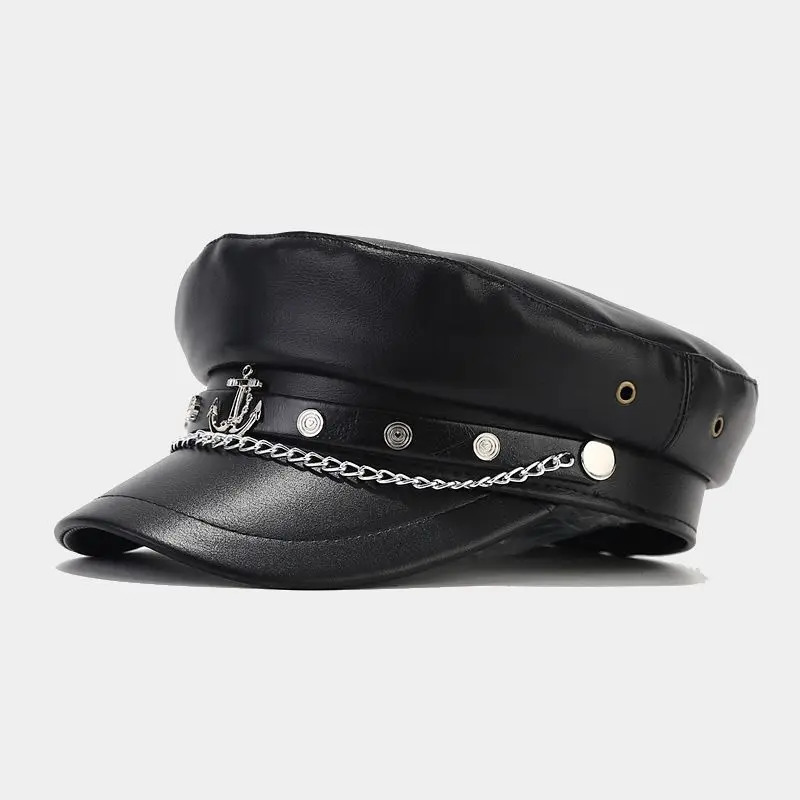 Fashion PU Leather Beret Vintage England Flat sboy Caps Outdoor Casual Army Cap 251013
