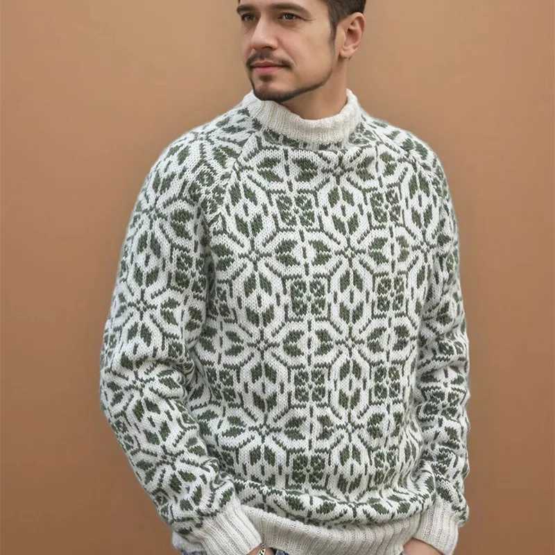 New Style Simple Retro Fresh Jacquard Sweater Loose Street Pullover Contrast Color Long Sleeve Knitted J251029