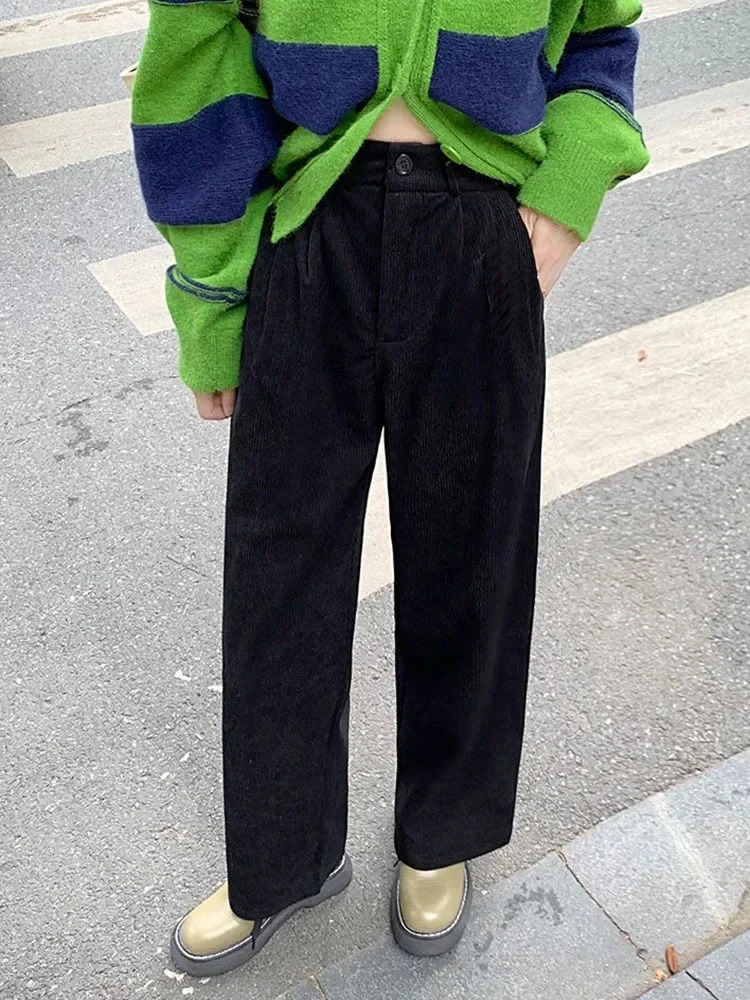 Fashion Corduroy Pants Women Retro High Waist Loose Coffee Trousers Fall Winter Vintage Black Wide Leg Steetwear 251029