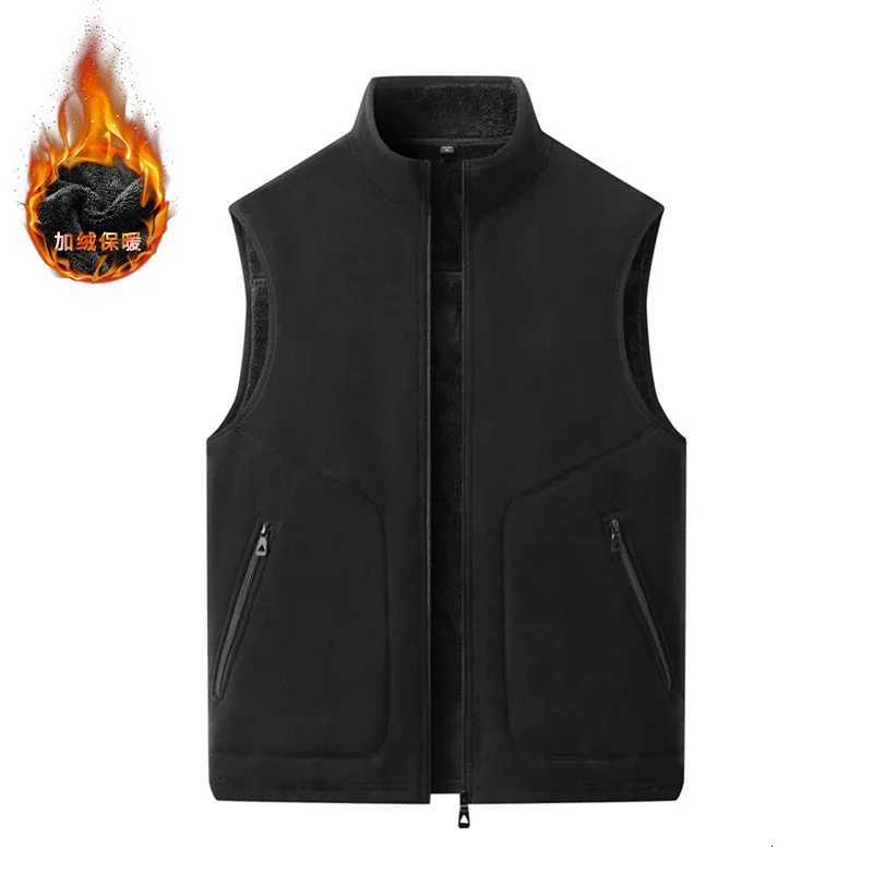 large sized fleece vest for men in autumn and winter thickened with fleece stand up collar waistcoat and sheepskin for warmth W251029