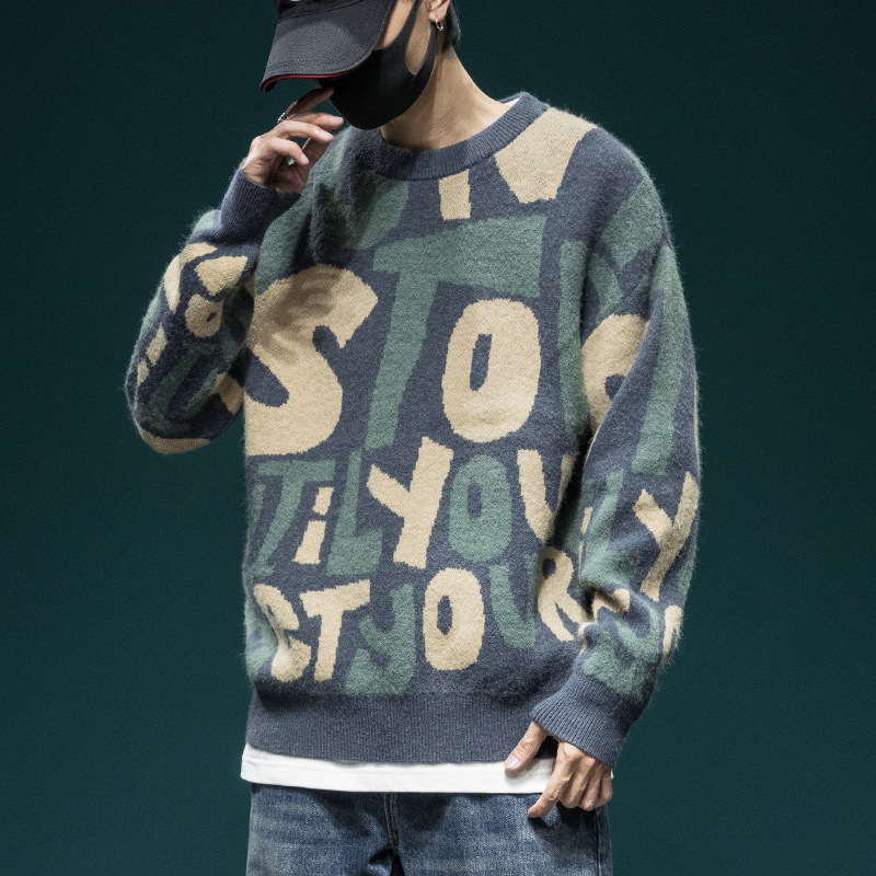 Autumn and winter new retro sweater men's loose fashion brand designer round neck sweater plus size winter thick knitted sweater jacket fashionab