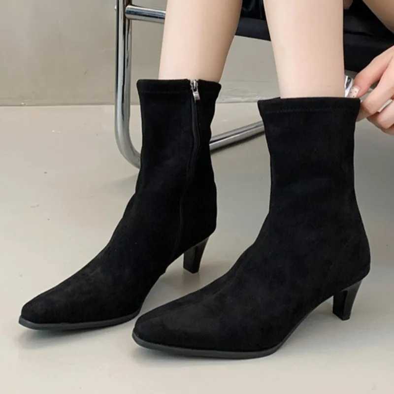 Highheeled Ankle Boots New Autumn Fashion Square Toe Suede Side Zipper Nonslip Wearresistant Thick Heel Ankle Boots Plus Size Z251029