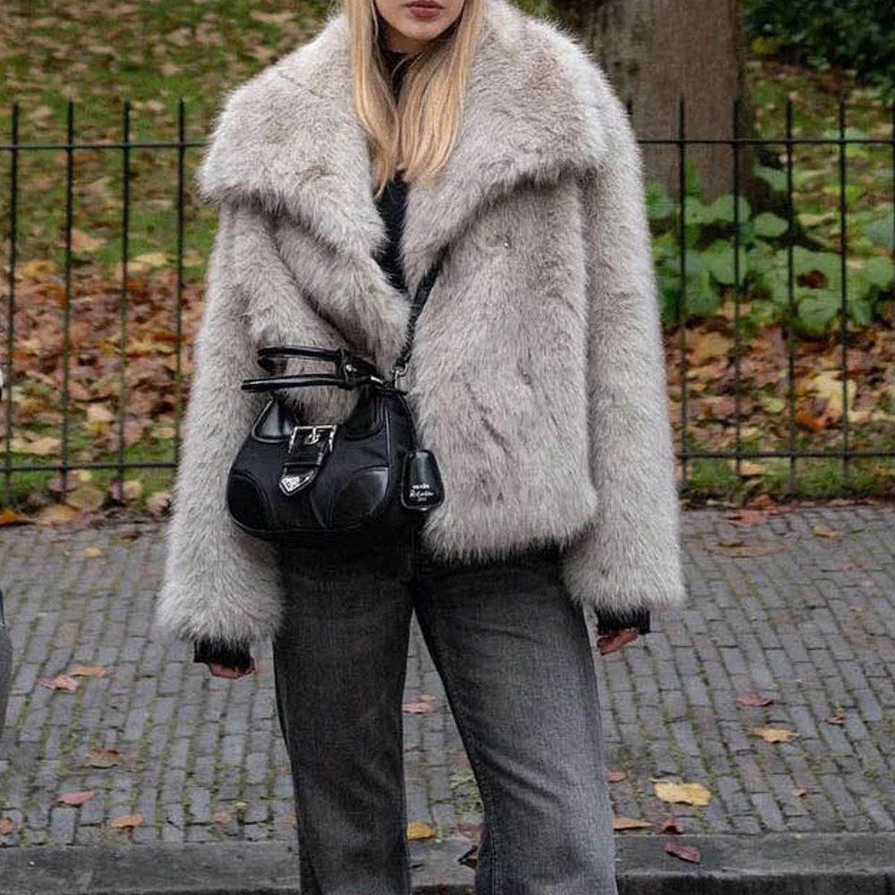 Women Winter Thick Furry Faux Fur Coat Female Trundown Collar Long Sleeve Plush Jacket Lady Warm Fluffy Cardigan 251028