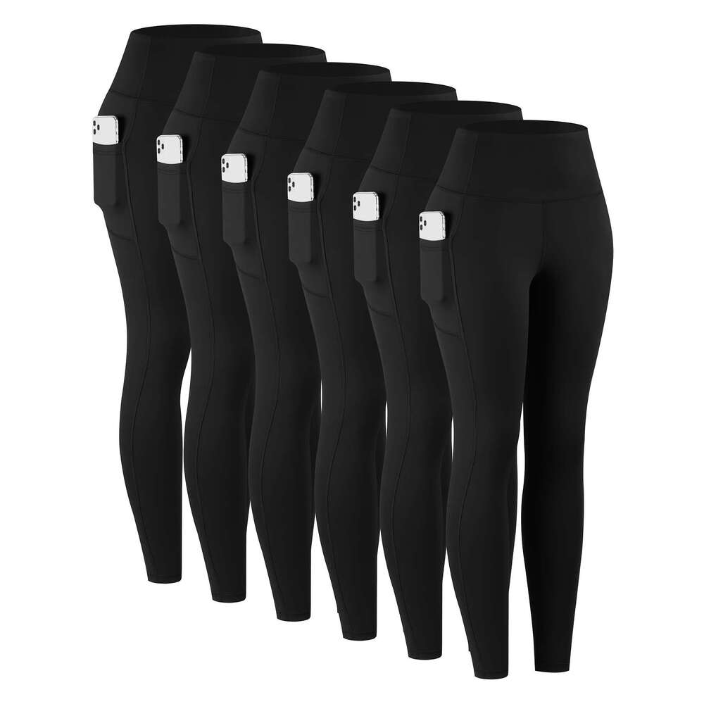 6pcs High Waisted Yoga With Pockets For Women, Sport Workout Leggings