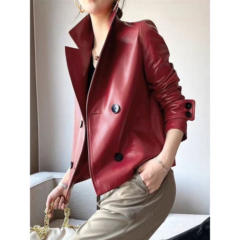 Modigirl Autumn Winter Red Faux Leather Jackets Women Outwear Long Sleeves PU Leather Short Coats Outwear for Female 251029