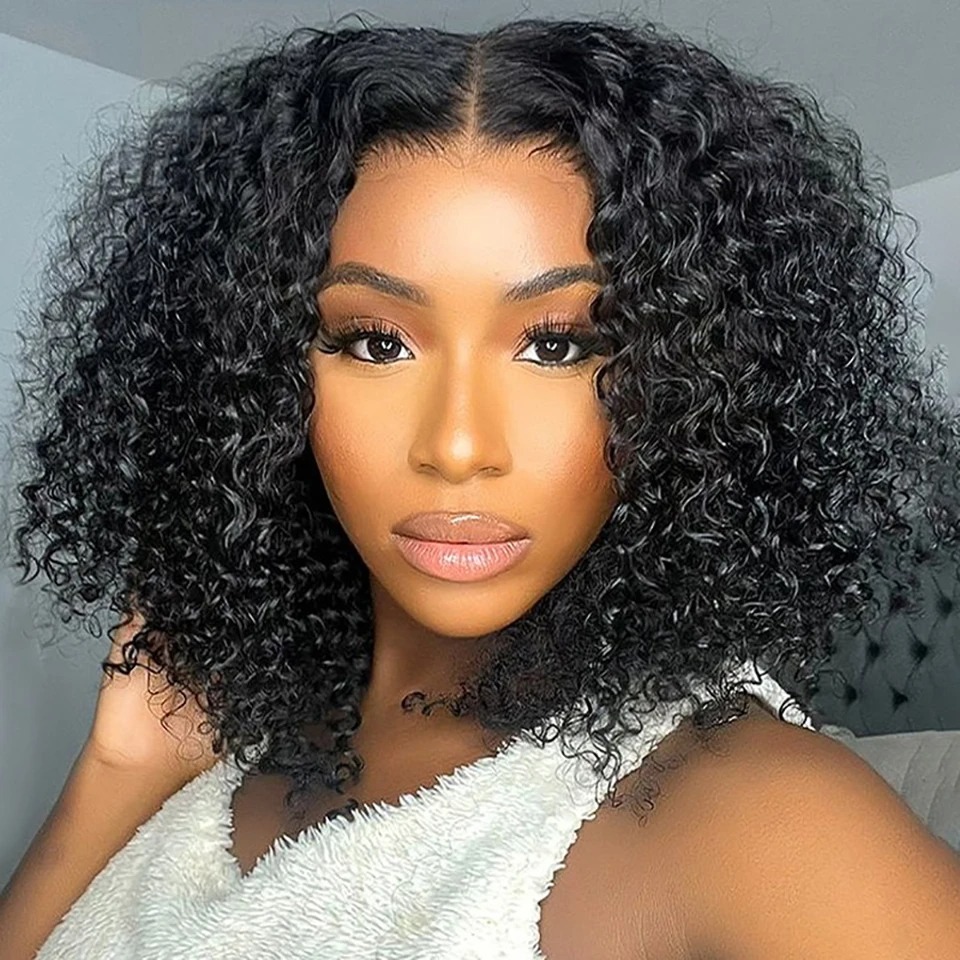 Short Curly Bob Lace Front Human Hair Wigs With Baby Hair Synthetic Lace Closure Wig For Black Women Pre Plucked