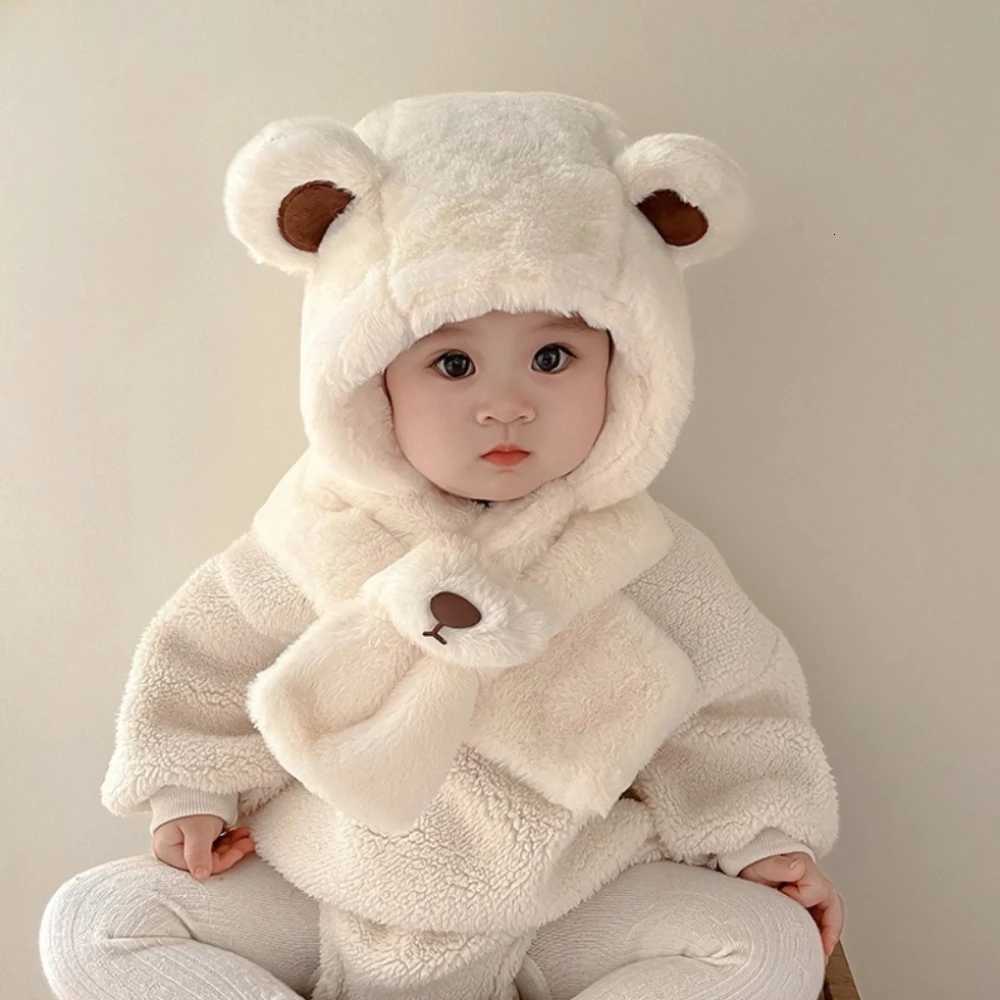 Kids Plush Hat Winter Scarf One Piece Hat Plus Velvet Cartoon Two Piece Set Cute Baby Boys and Girls Earmuffs Hat Miniso251028