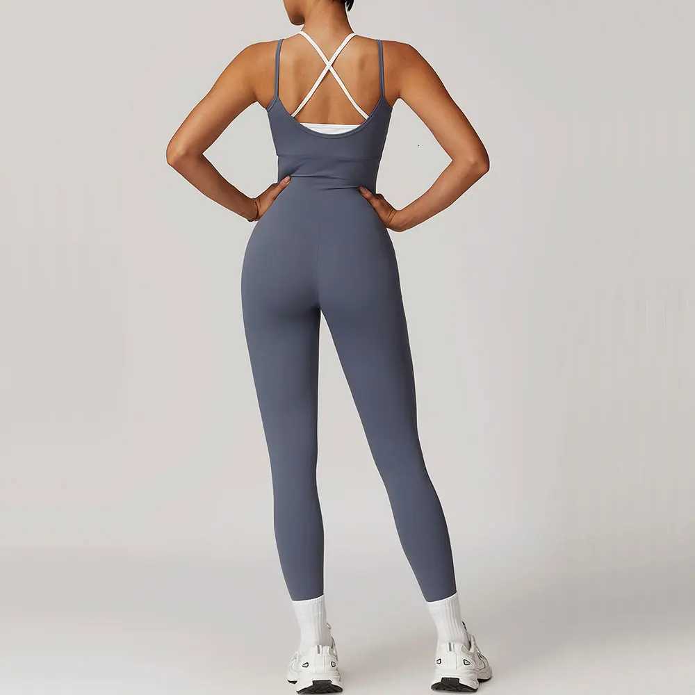 Color Blocked Jumpsuit Gym Set Women Yoga Suit Back Cross Sportswear Women Sports Jumpsuit Fitness Rompers Workout BodysuitsXJ251029