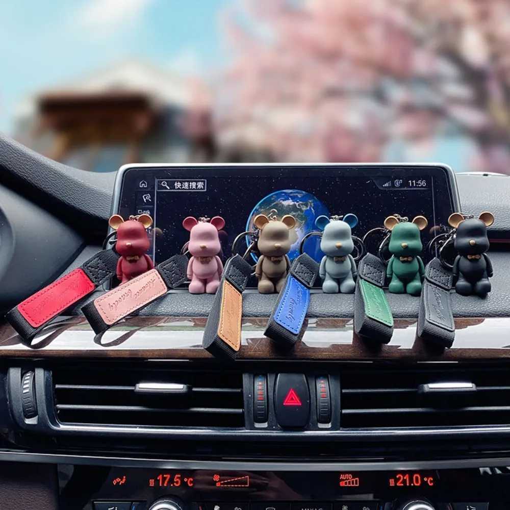 New Simple Fashion Cute PVC Bow Tie Bear Keychain Kawaii Cartoon Animal Keychain Cute Bag Pendant Keychain Car Key Ring CharmW251029