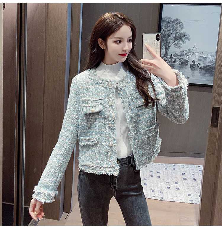 2024 Autumn Elegant Tweed Jacket Tassel Long Sleeves O Neck Female Solid color Leisure loose Women Short Jacket1 Y251105