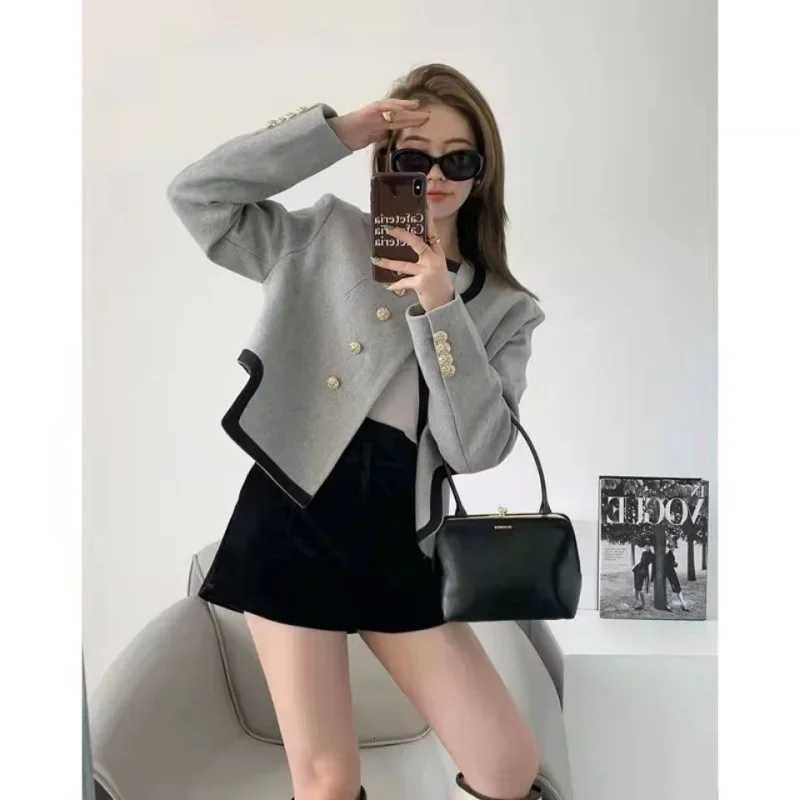 Jackets Women Elegant Cropped Tweed Blazers Office Lady Korean Short Irregular Suit Coat Tops Vintage Casual Outerwear New Y251105