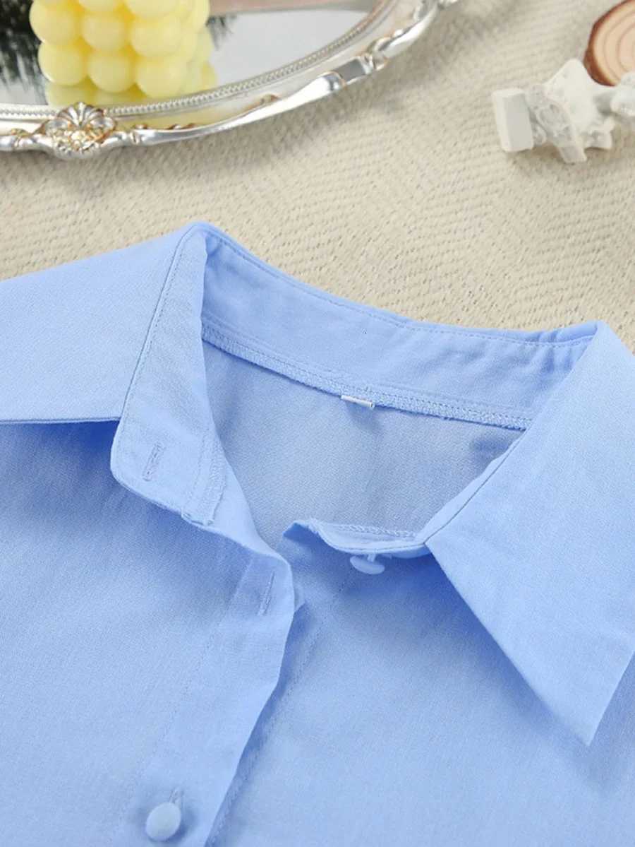 Blubelle 100 Cotton Blue Cardigan Long Sleeved Pants Pajamas TwoPiece Set Loose Casual Shirt Trousers Womens Home ClothingT251029