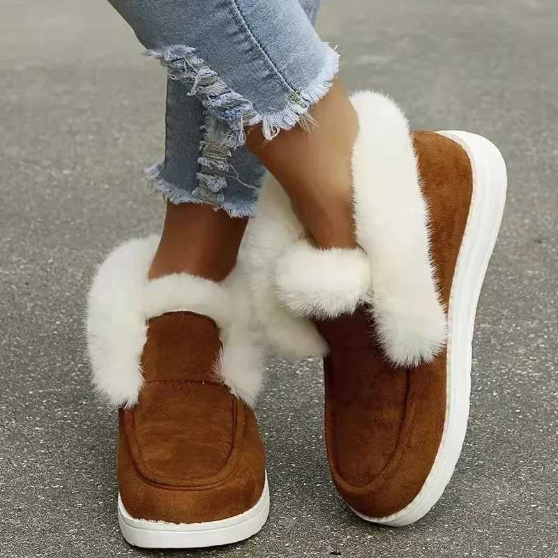 New Ladies Slip on Comfortable Ankle Boots Women Winter Warm Plush Fur Snow Boots Suede ShoesFemale Footwear Botas Femininas Z251029