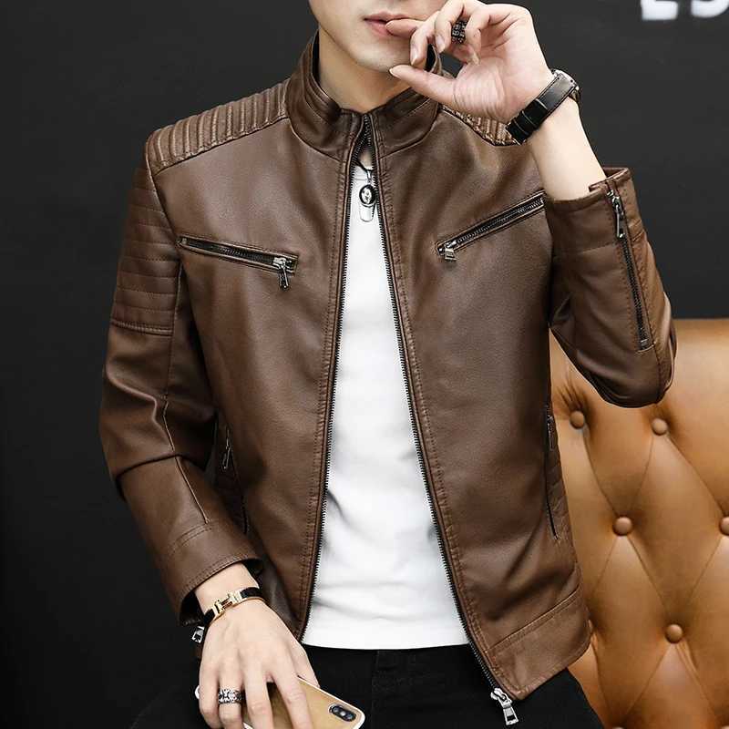 2024 Men Leather Suit Jacket Men Slim Fit Short Coat Men Fashion Leather jacket Streetwear Casual Blazer Jackets Male OuterwearT251029