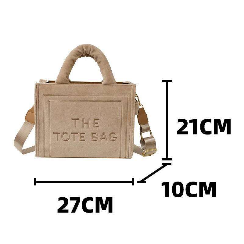 Women's Khaki Velour Tote Bag Original Letter Print Ladies Brand Shopper Handbag Female Square Medium Shoulder Bags 251029