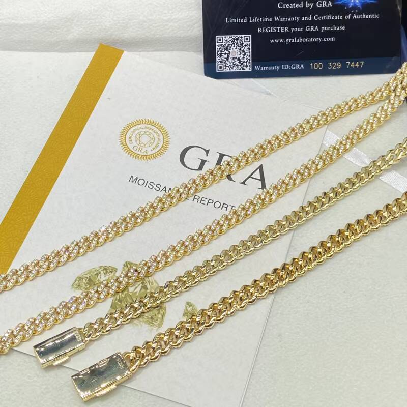 Wholesale 68mm 925 Silver Link Chain High Quality Iced Out Moissanite Cuban Chain Pass Diamond Test Moissanite HipHop Necklace
