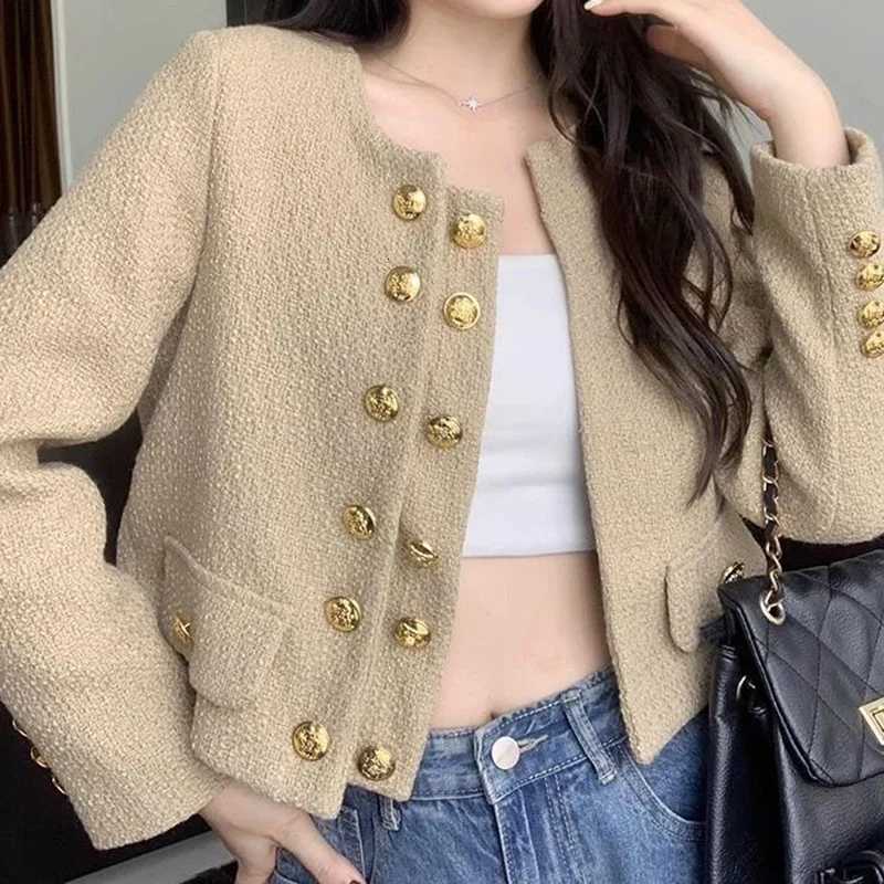 French temperament ladies short fragrance coat womens spring and autumn new loose Joker doublebreasted cardigan coat Y251105
