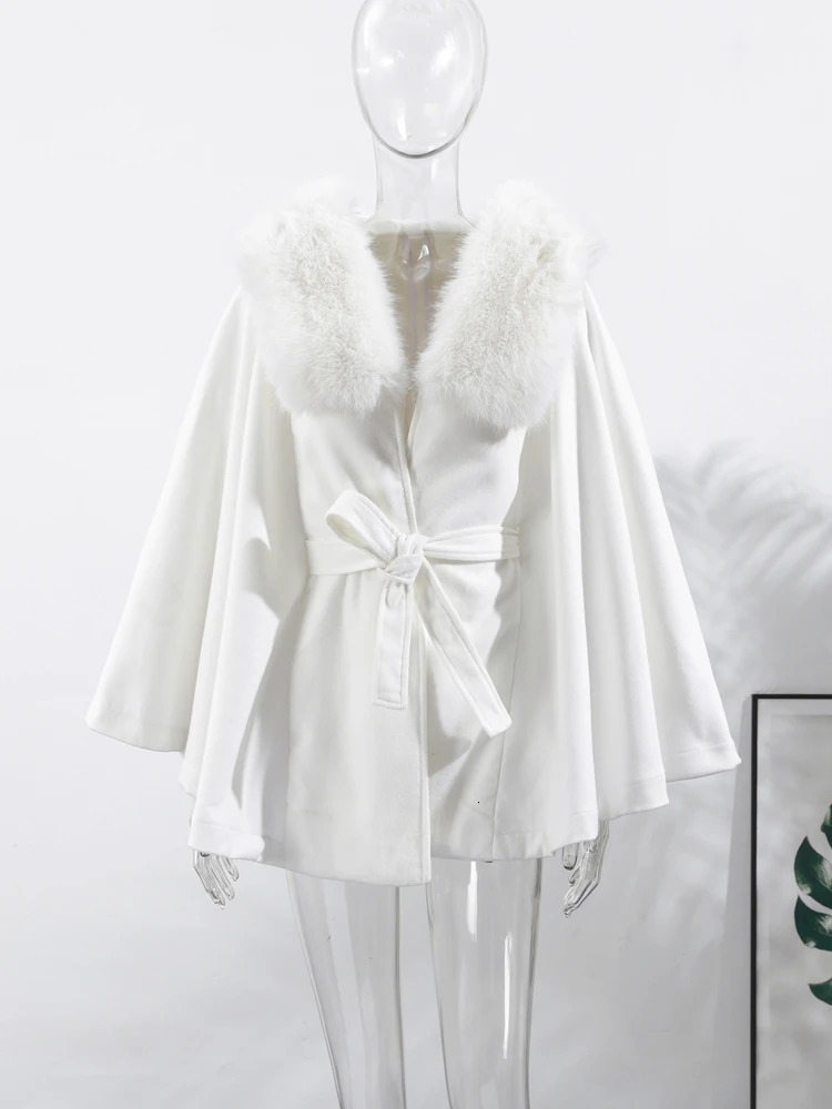 Woolen Collar Womens Coat Jacket Lace Up Hooded Long Sleeve Plush Female Jackets Elegant Autumn Loose Chic Overcoats For Ladies 251029
