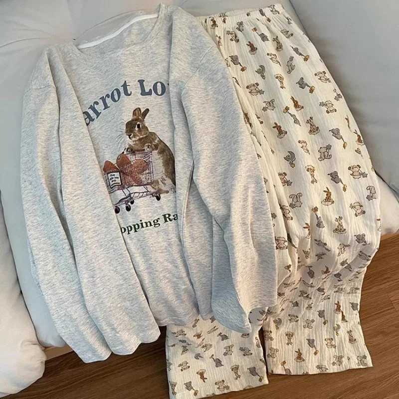 Spring and Autumn New Ladies Ins Style Pajamas Homewear Set Cartoon Girl LongSleeved Long Pants Korean Pajamas Homewear SetT251029