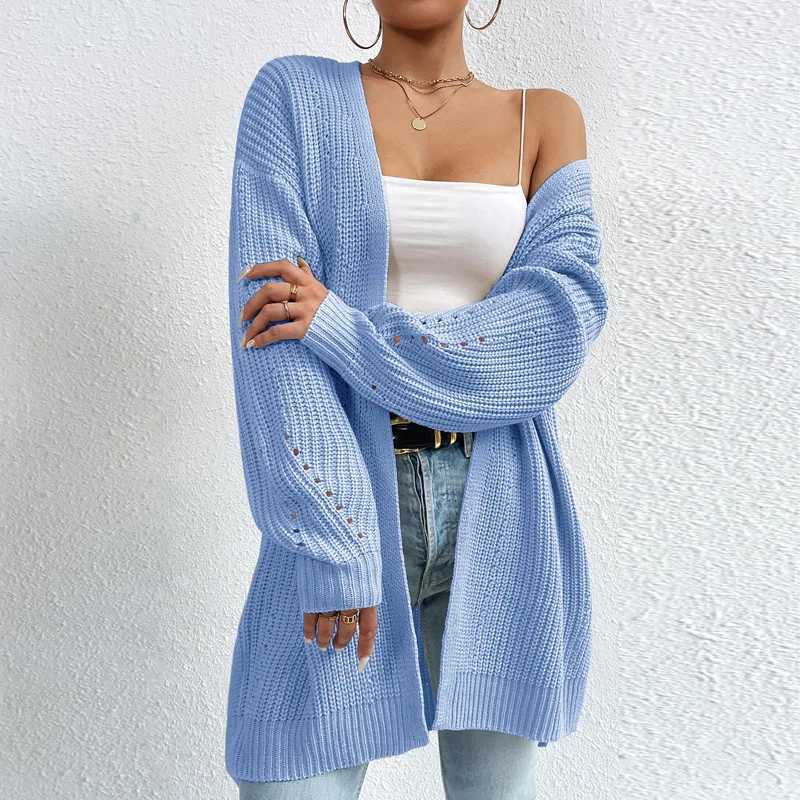 New Autumn And Winter Fashion Womens Long Sleeved Mid Length Sweater Jacket Knitted Cardigan Vneck Gray Knitted Cozy SweaterT251028
