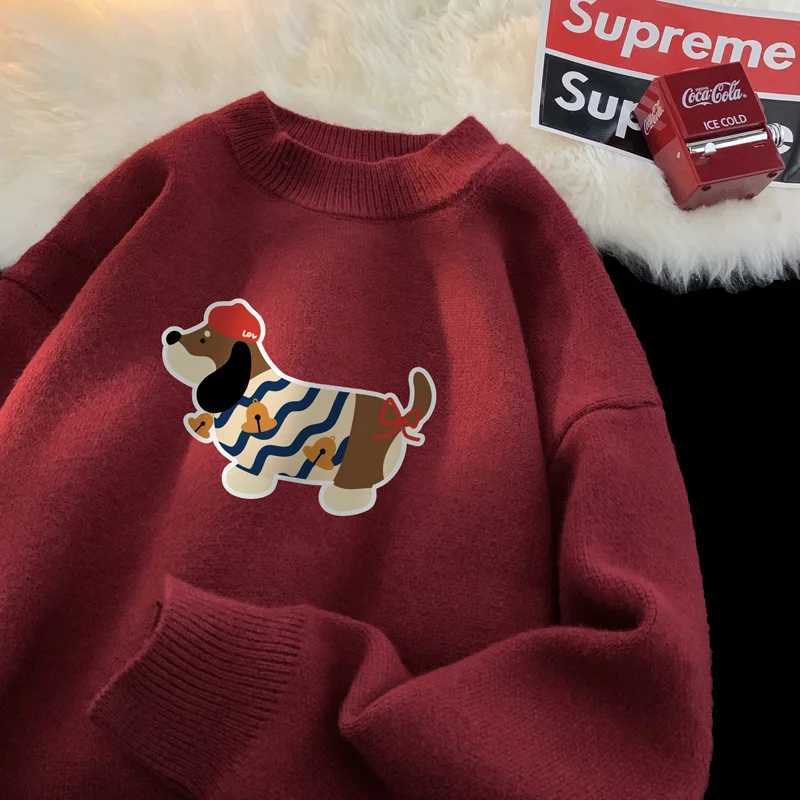 Mens Oversized Sweaters Autumn White Knitted Sweater Fashion Dog Print 5XL Casual Wear for Man Knit Pulloves Men Clothes J251029